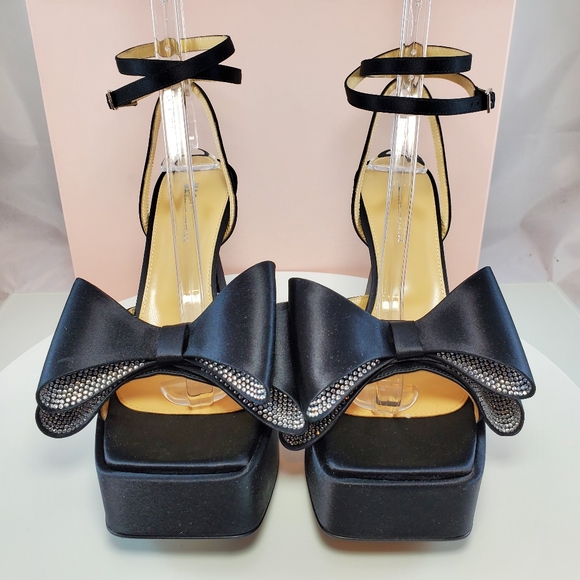NWT$1,010 MACH & MACH Le Cadeau Black Silk & Crystal Bow Platform Sandal Sz 39.5 - Picture 9 of 17